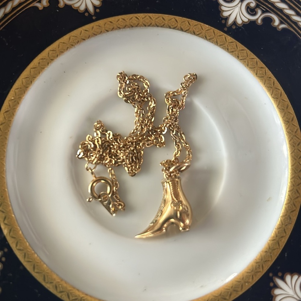 Vintage Gold-tone Victorian Boot Pendant Necklace